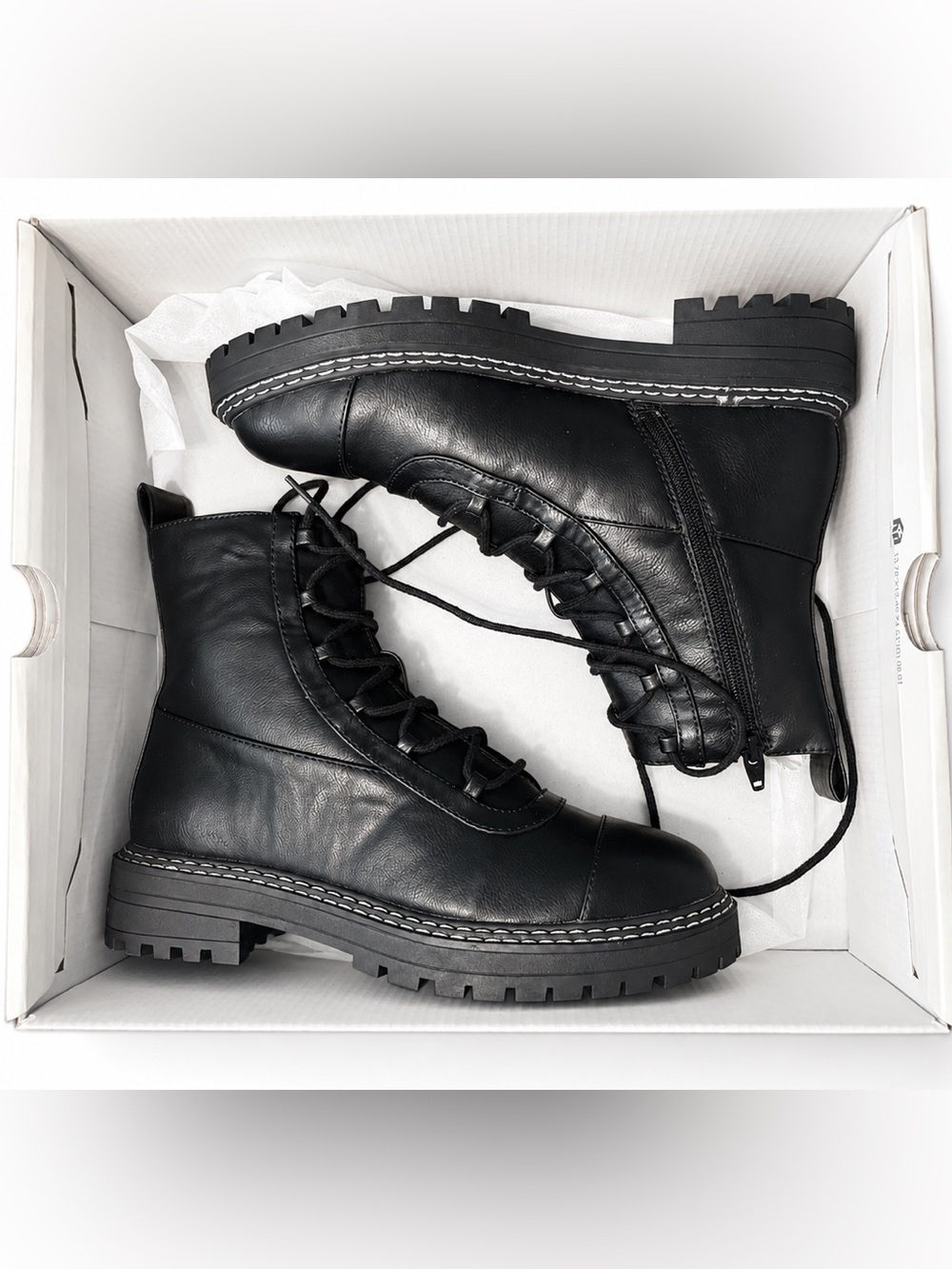 Black Leather Lace-Up Combat Boots
